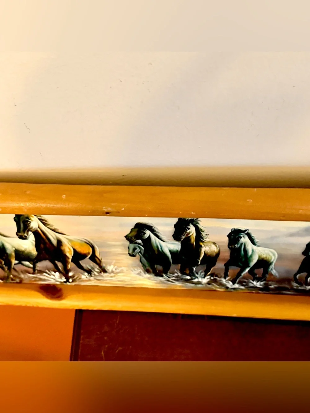 Vintage Running Horses Rustic Wood Frame Wall Art 8x24” Western Cabin Decor